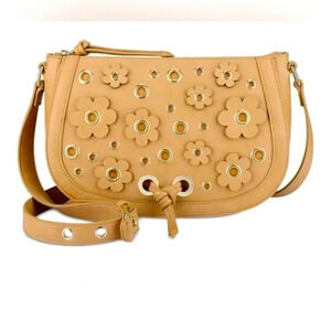 Nine West Evelina Crossbody Saddlebag, vegan leather with flower embellishment.